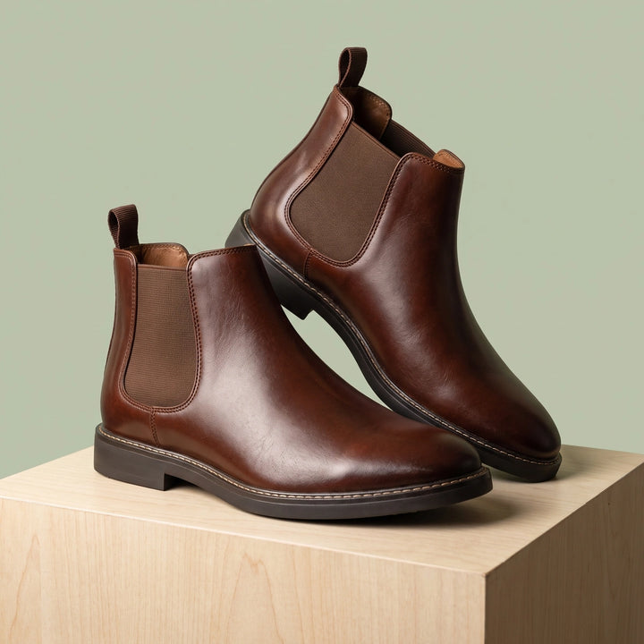 Abelard Waterproof Leather Look Chelsea Boots - Dark Brown