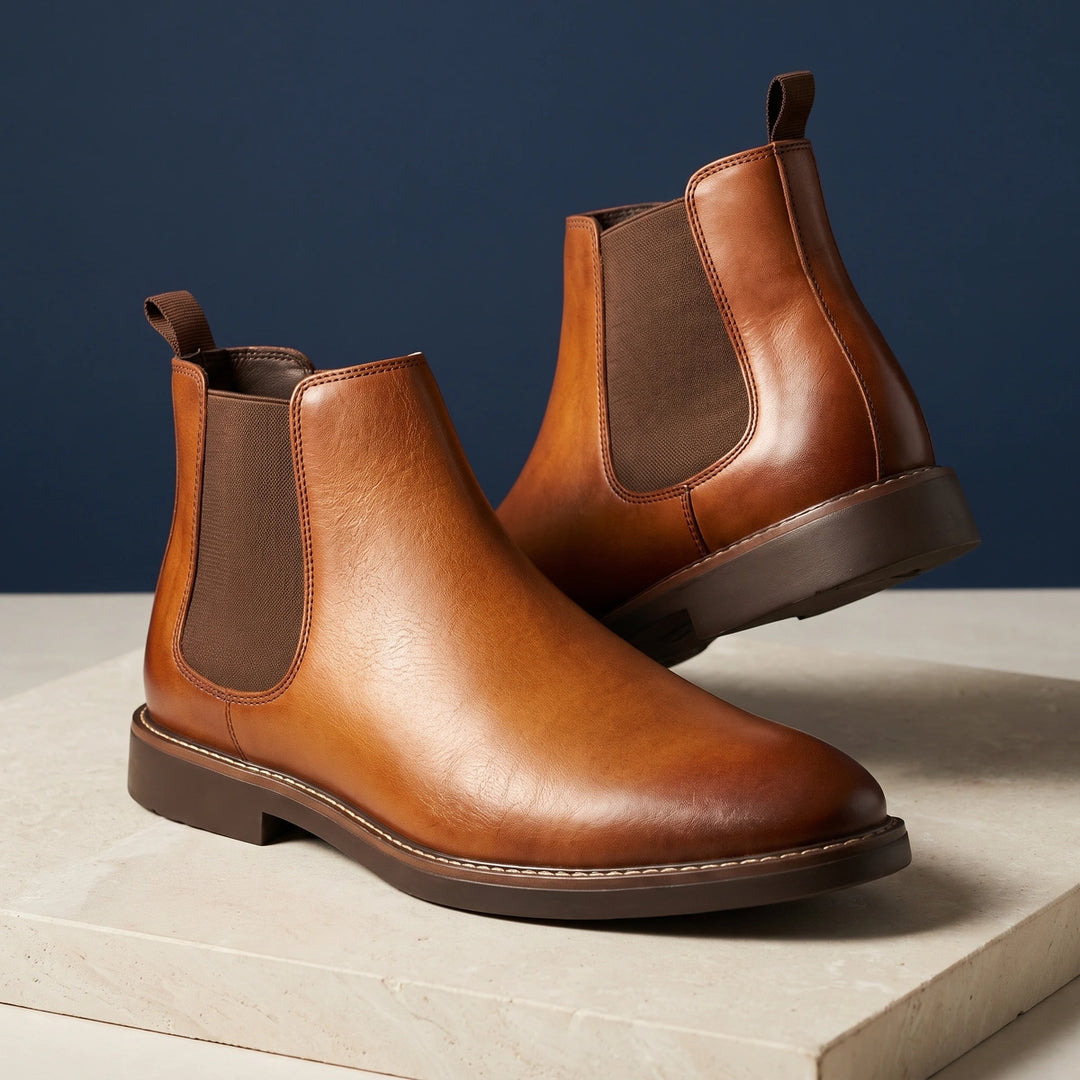 Abelard Waterproof Leather Look Chelsea Boots - Light Brown