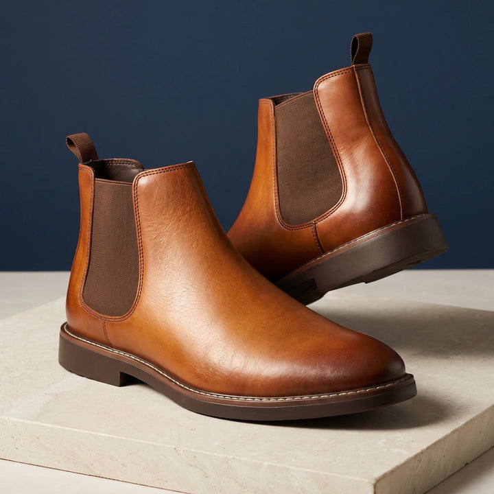 Abelard Waterproof Leather Look Chelsea Boots - Light Brown
