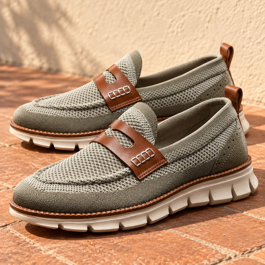 Aidan Orthopedic Mesh Penny Loafer Sneakers - Khaki