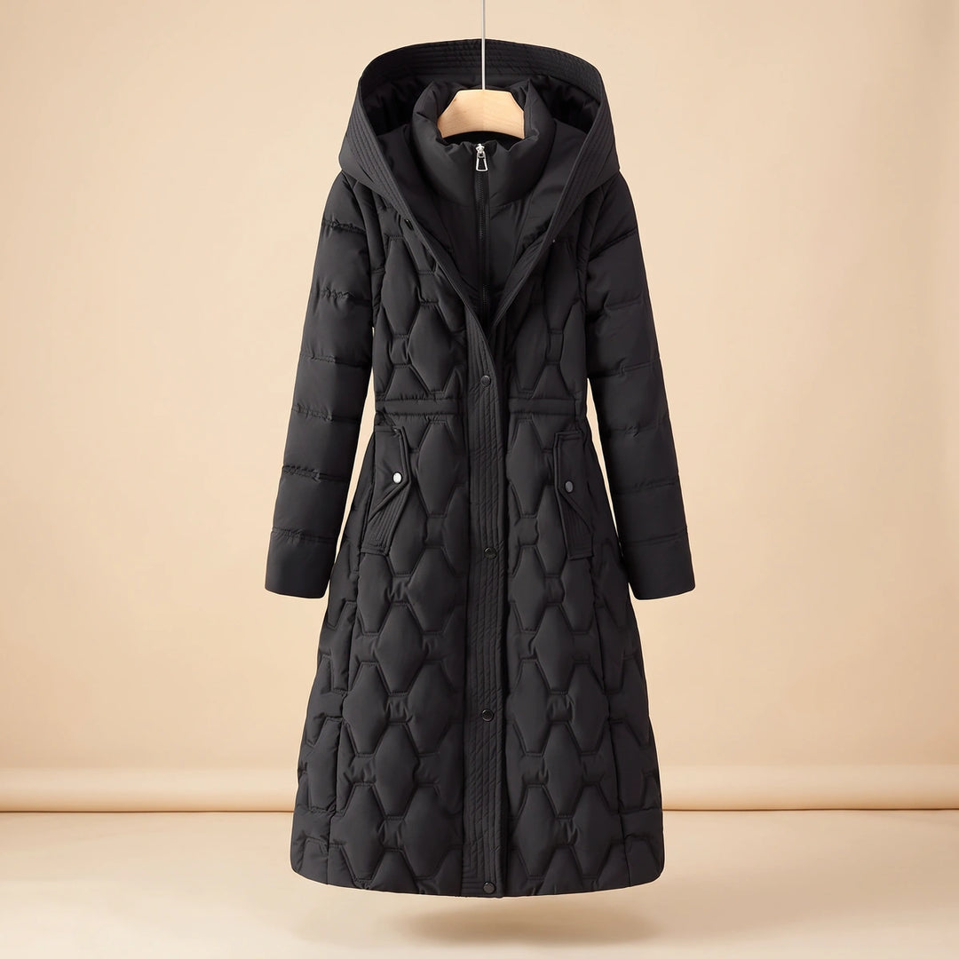 Aileen Waterproof Down Quilted Hooded Long Coat - Black