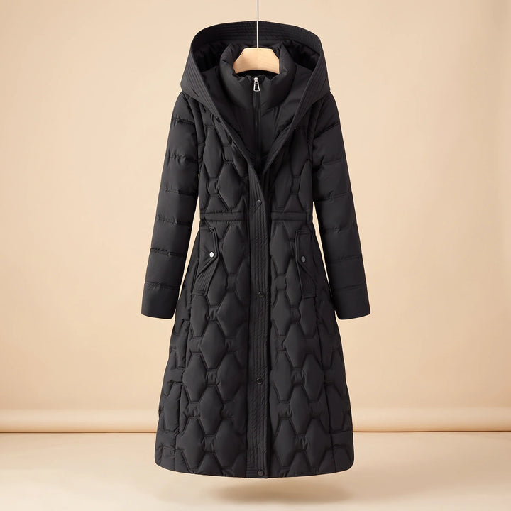 Aileen Waterproof Down Quilted Hooded Long Coat - Black