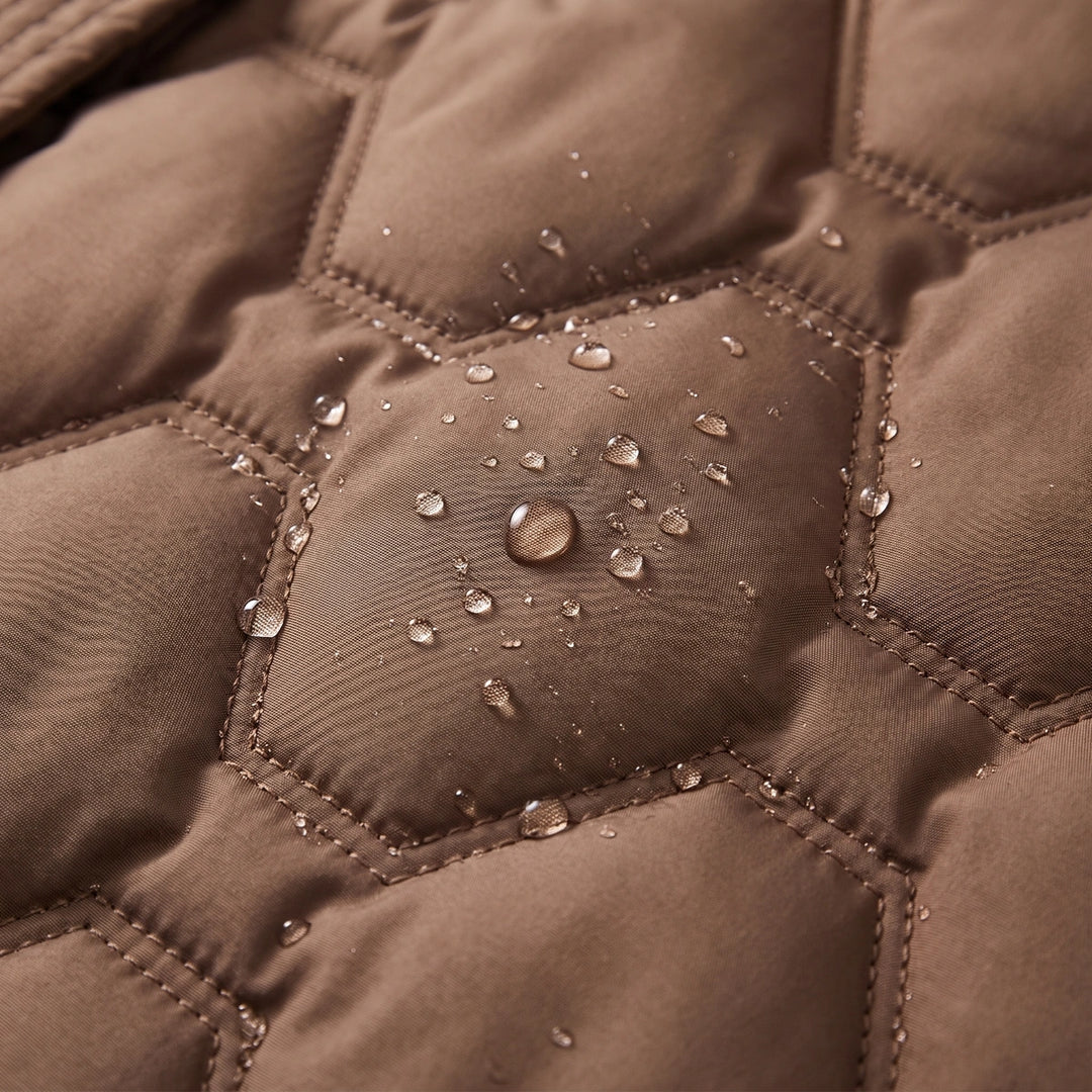 Aileen Waterproof Down Quilted Hooded Long Coat - Brown