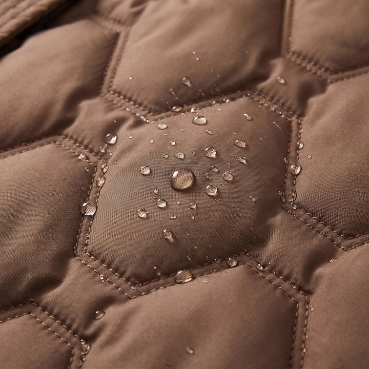Aileen Waterproof Down Quilted Hooded Long Coat - Brown