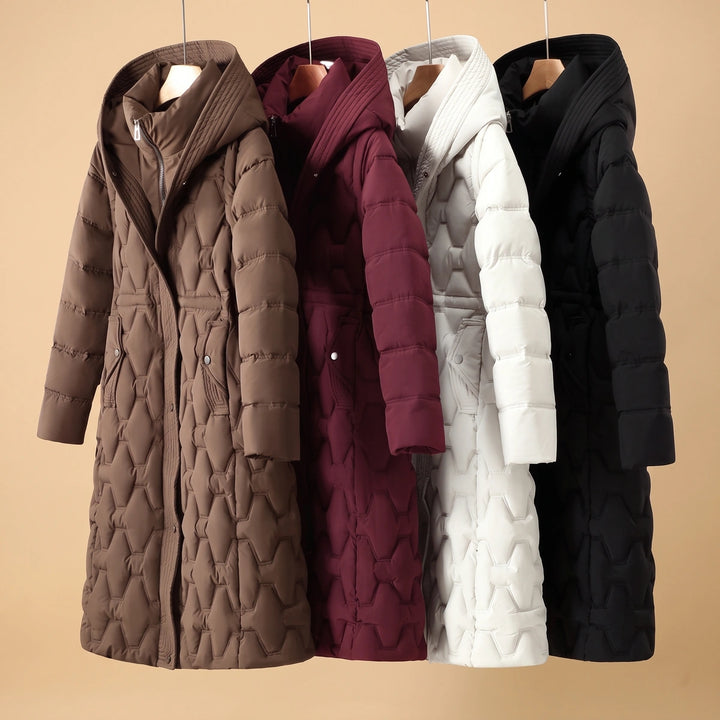 Aileen Waterproof Down Quilted Hooded Long Coat - Brown