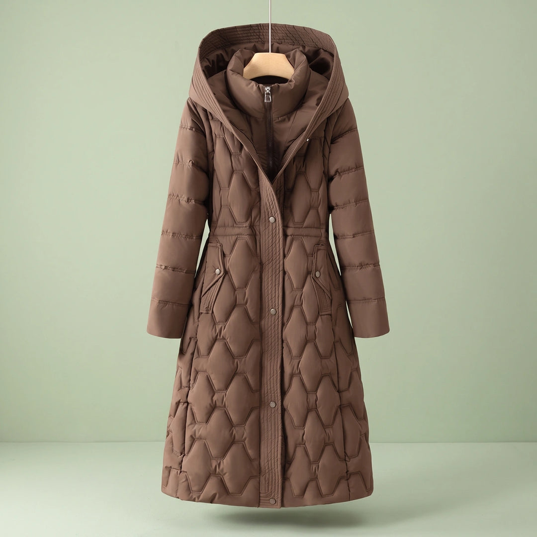 Aileen Waterproof Down Quilted Hooded Long Coat - Brown