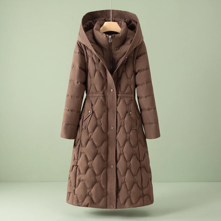 Aileen Waterproof Down Quilted Hooded Long Coat - Brown