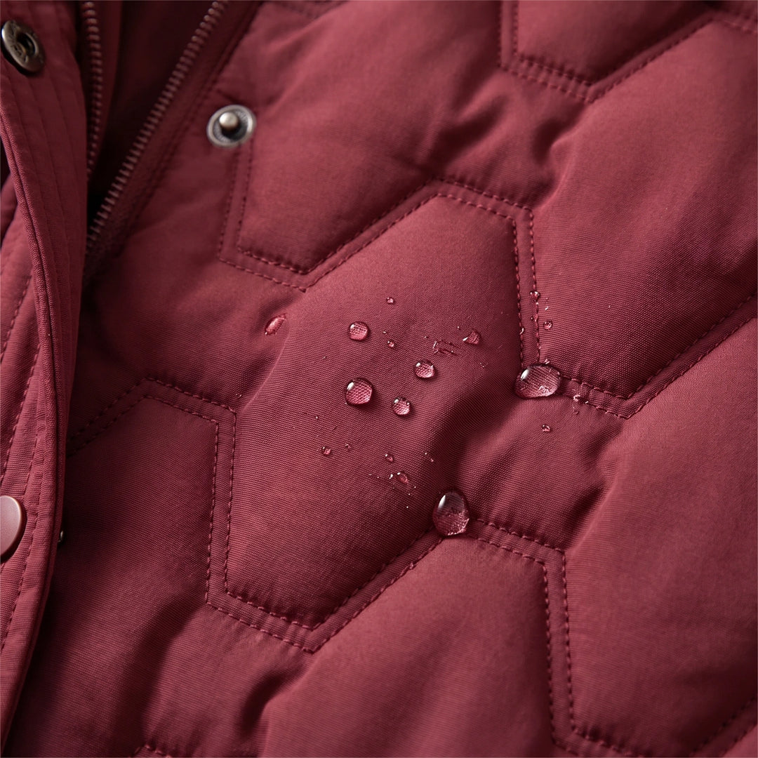 Aileen Waterproof Down Quilted Hooded Long Coat - Red