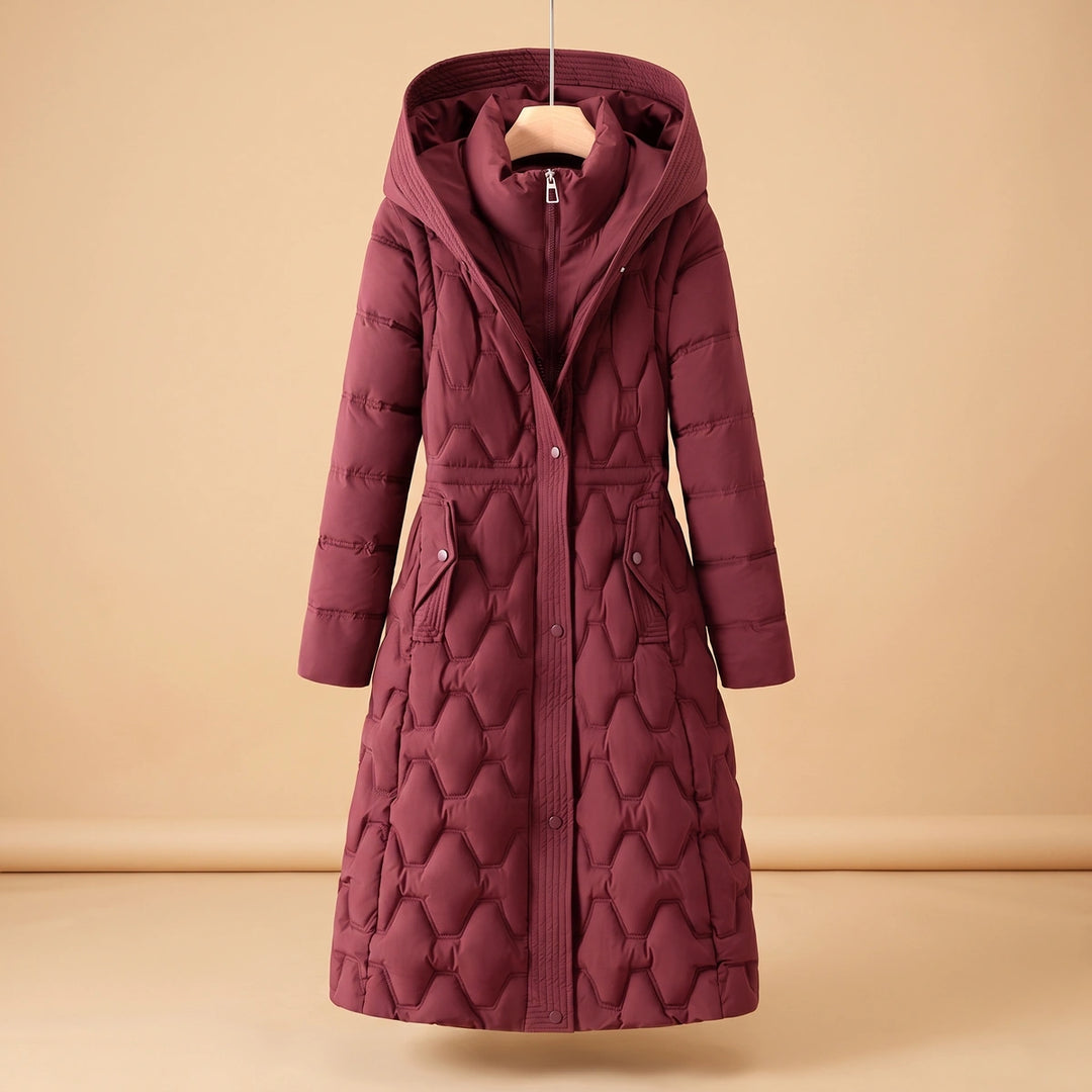 Aileen Waterproof Down Quilted Hooded Long Coat - Red