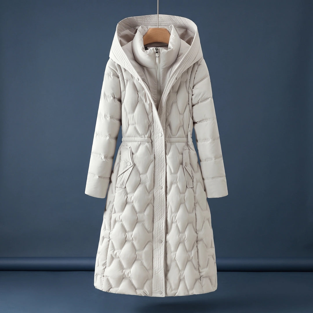 Aileen Waterproof Down Quilted Hooded Long Coat - White