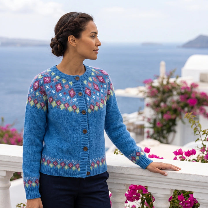 Ailsa Fair Isle Button Front Cardigan - Blue