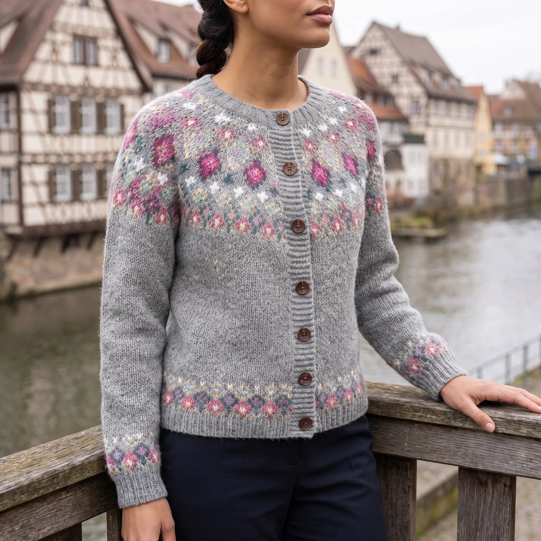 Ailsa Fair Isle Button Front Cardigan - Gray