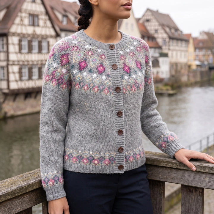 Ailsa Fair Isle Button Front Cardigan - Gray