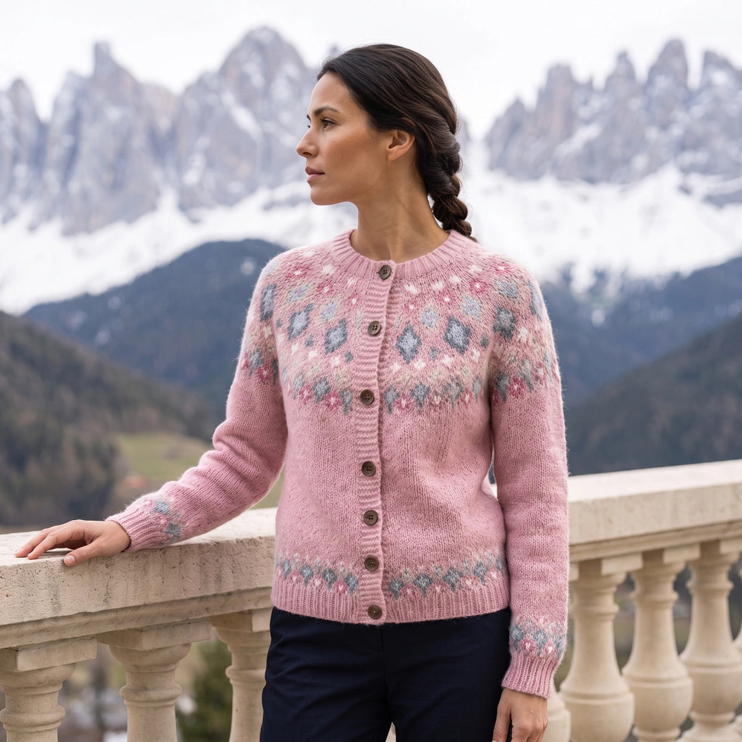 Ailsa Fair Isle Button Front Cardigan - Pink