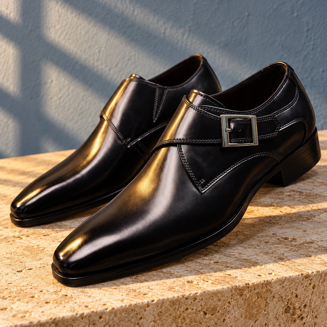 Alastair Single Monk Strap Leather Dress Shoes - Black