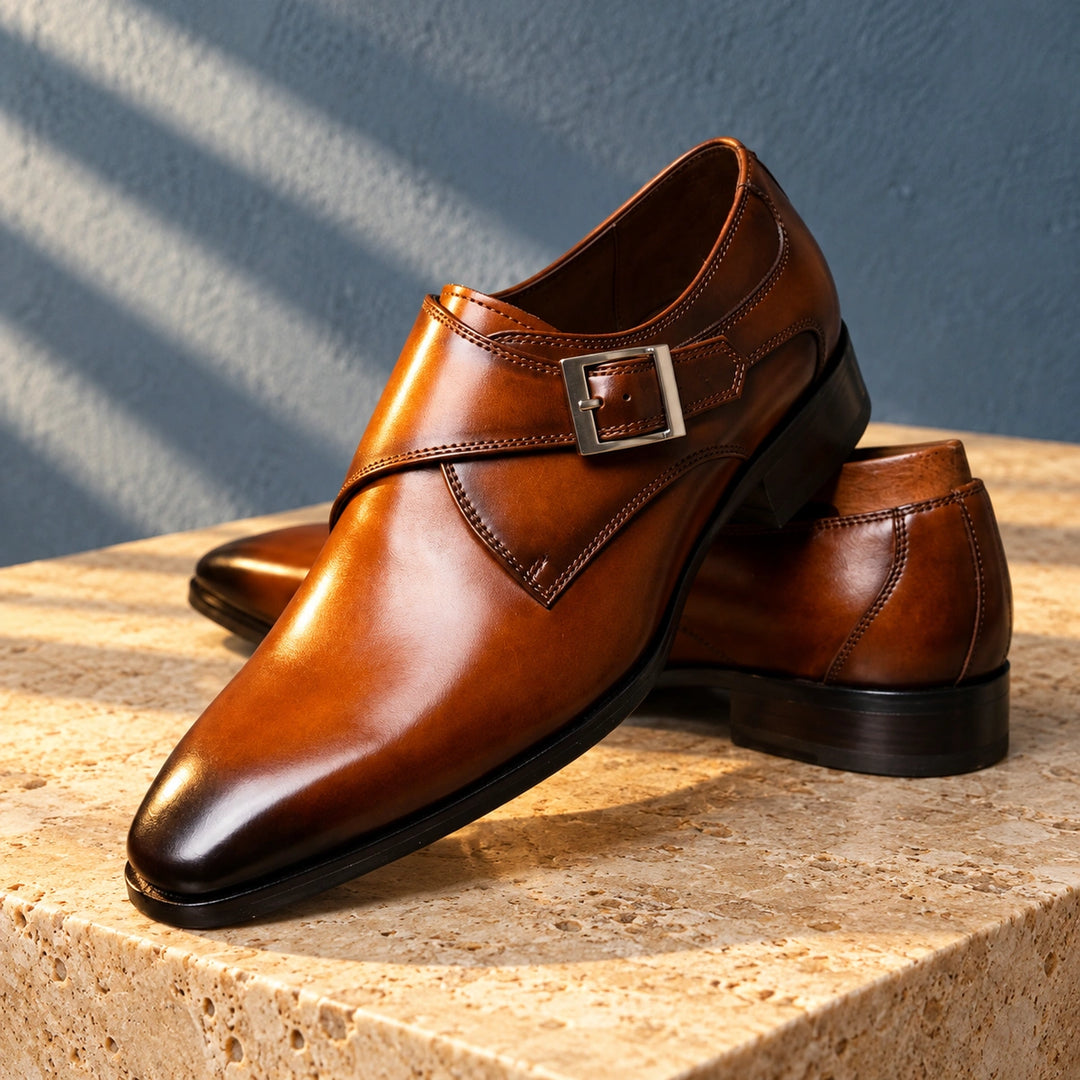 Alastair Single Monk Strap Leather Dress Shoes - Brown