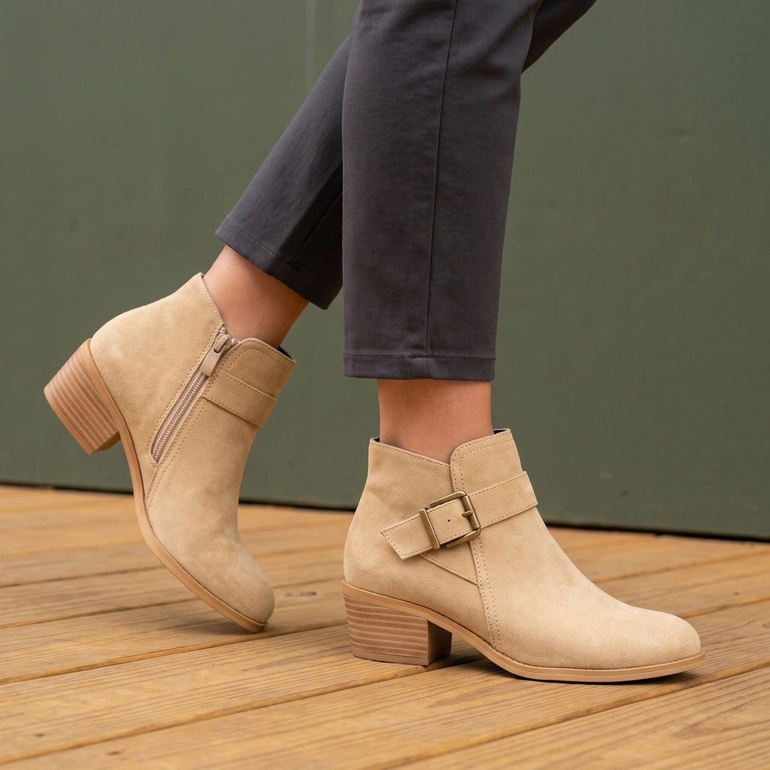Alba Leather Wide Toe Orthopedic Ankle Boots - Beige