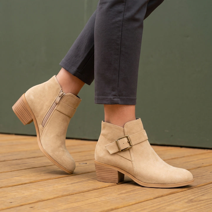 Alba Leather Wide Toe Orthopedic Ankle Boots - Beige