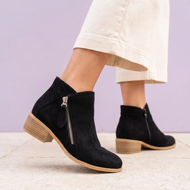 Alba Leather Wide Toe Orthopedic Ankle Boots - Black