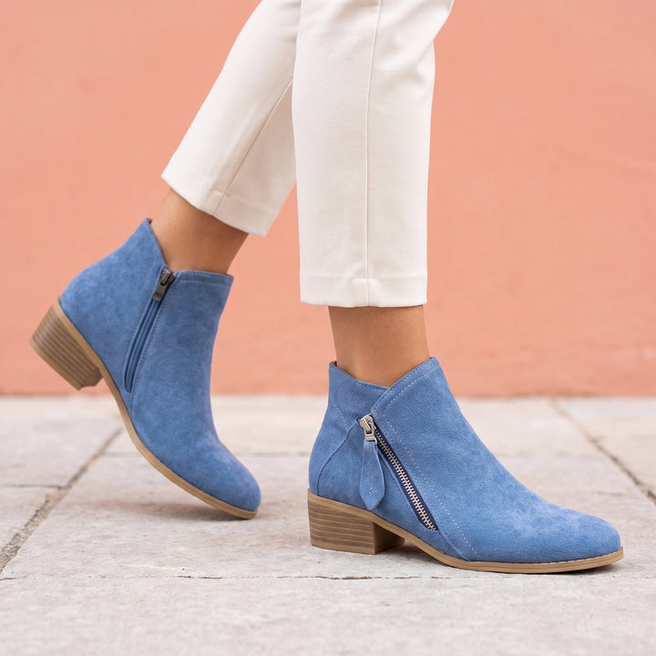 Alba Leather Wide Toe Orthopedic Ankle Boots - Blue