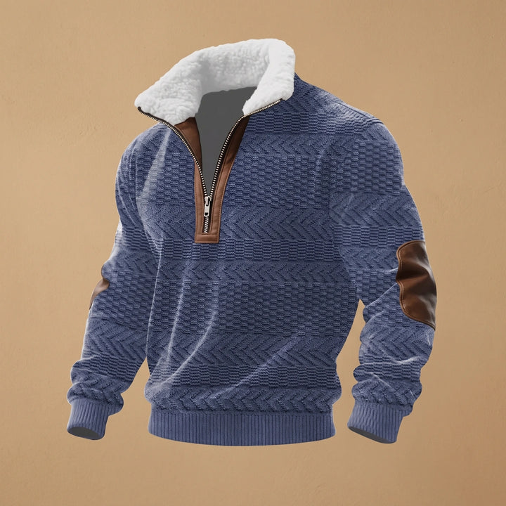 Albert Sherpa Collar Knit Quarter Zip Sweater - Blue