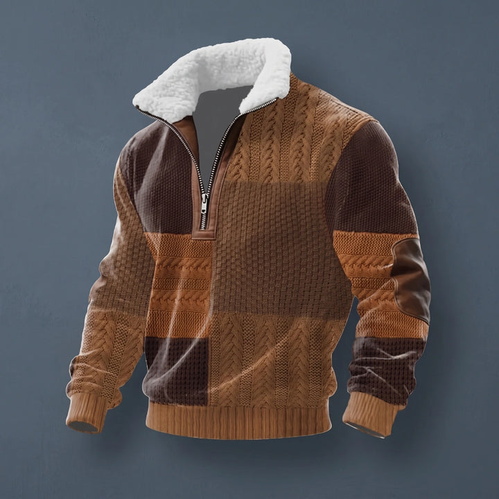 Albert Sherpa Collar Knit Quarter Zip Sweater - Brown
