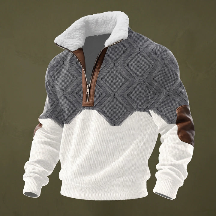 Albert Sherpa Collar Knit Quarter Zip Sweater - Gray/White