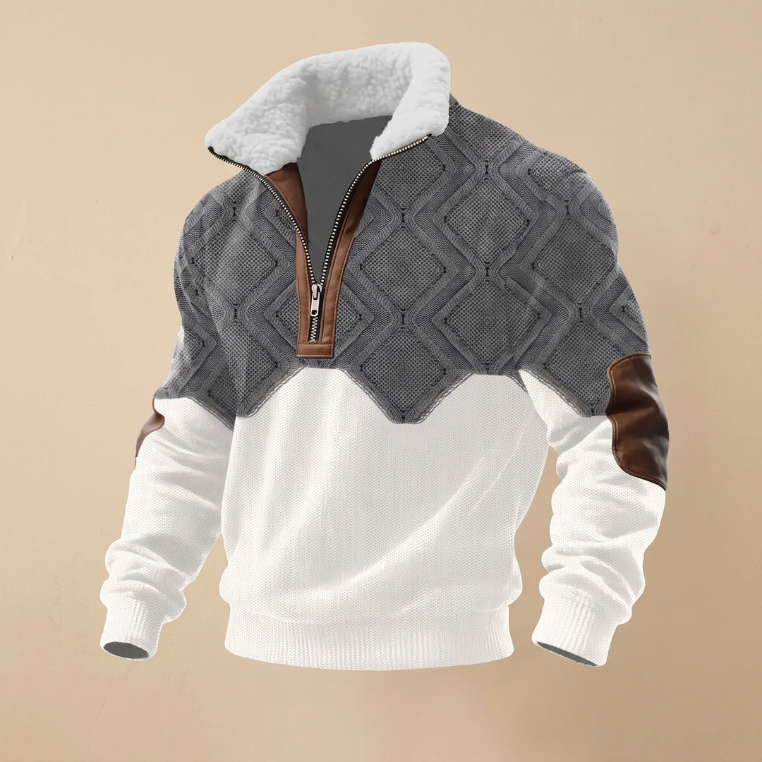 Albert Sherpa Collar Knit Quarter Zip Sweater - Gray/White