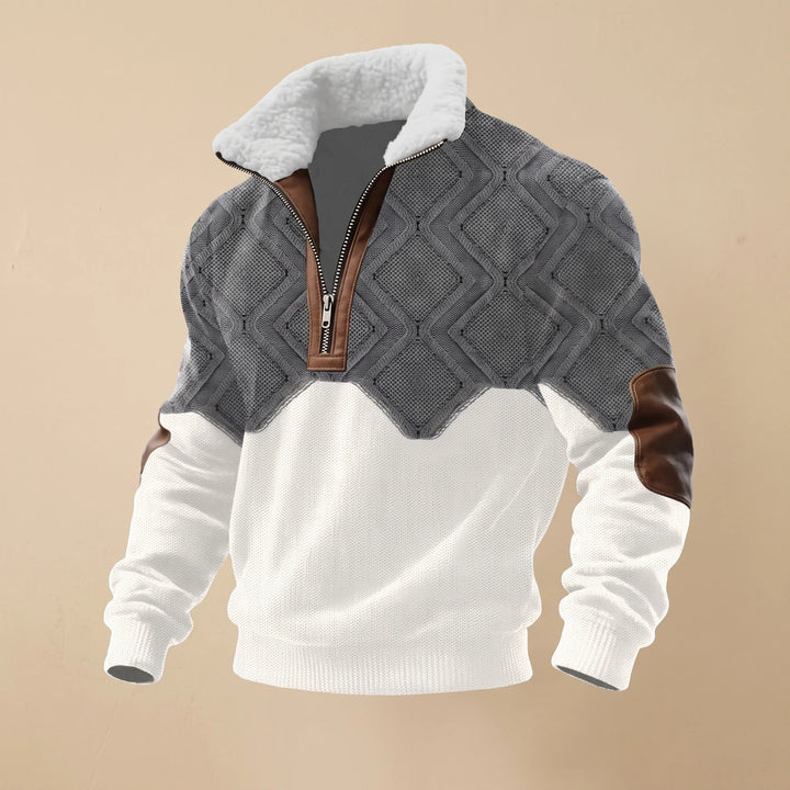 Albert Sherpa Collar Knit Quarter Zip Sweater - Gray/White