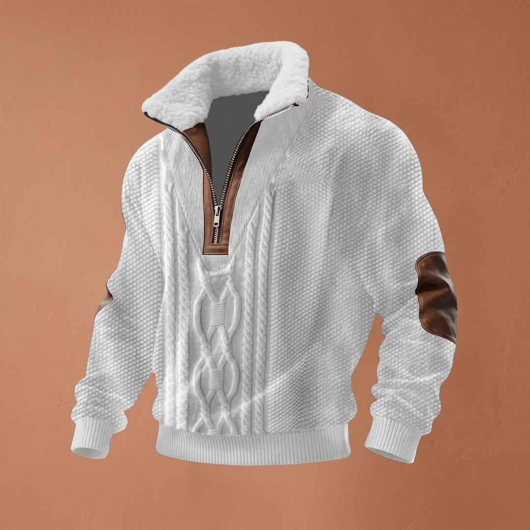 Albert Sherpa Collar Knit Quarter Zip Sweater - White