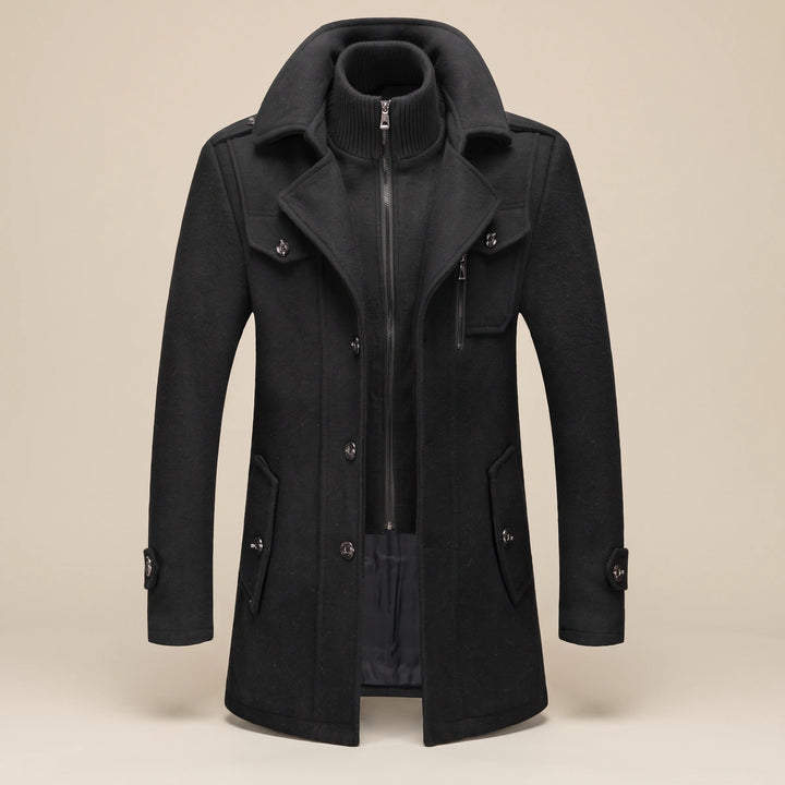Alec Wool Blend Double Layer Zip Bib Coat - Black