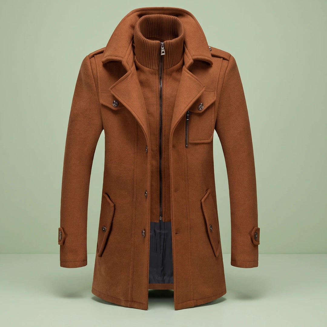 Alec Wool Blend Double Layer Zip Bib Coat - Brown