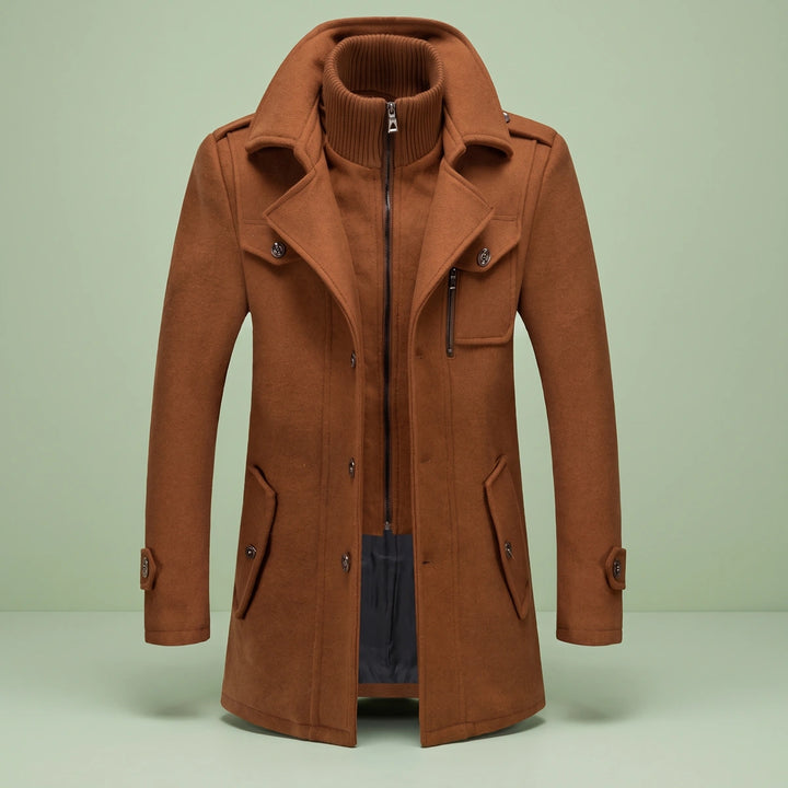 Alec Wool Blend Double Layer Zip Bib Coat - Brown