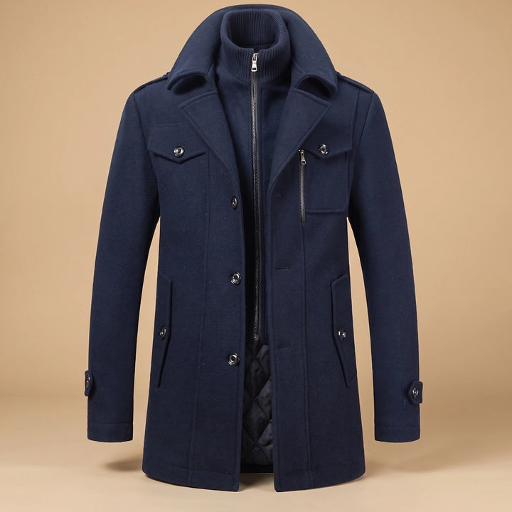 Alec Wool Blend Double Layer Zip Bib Coat - Dark Blue