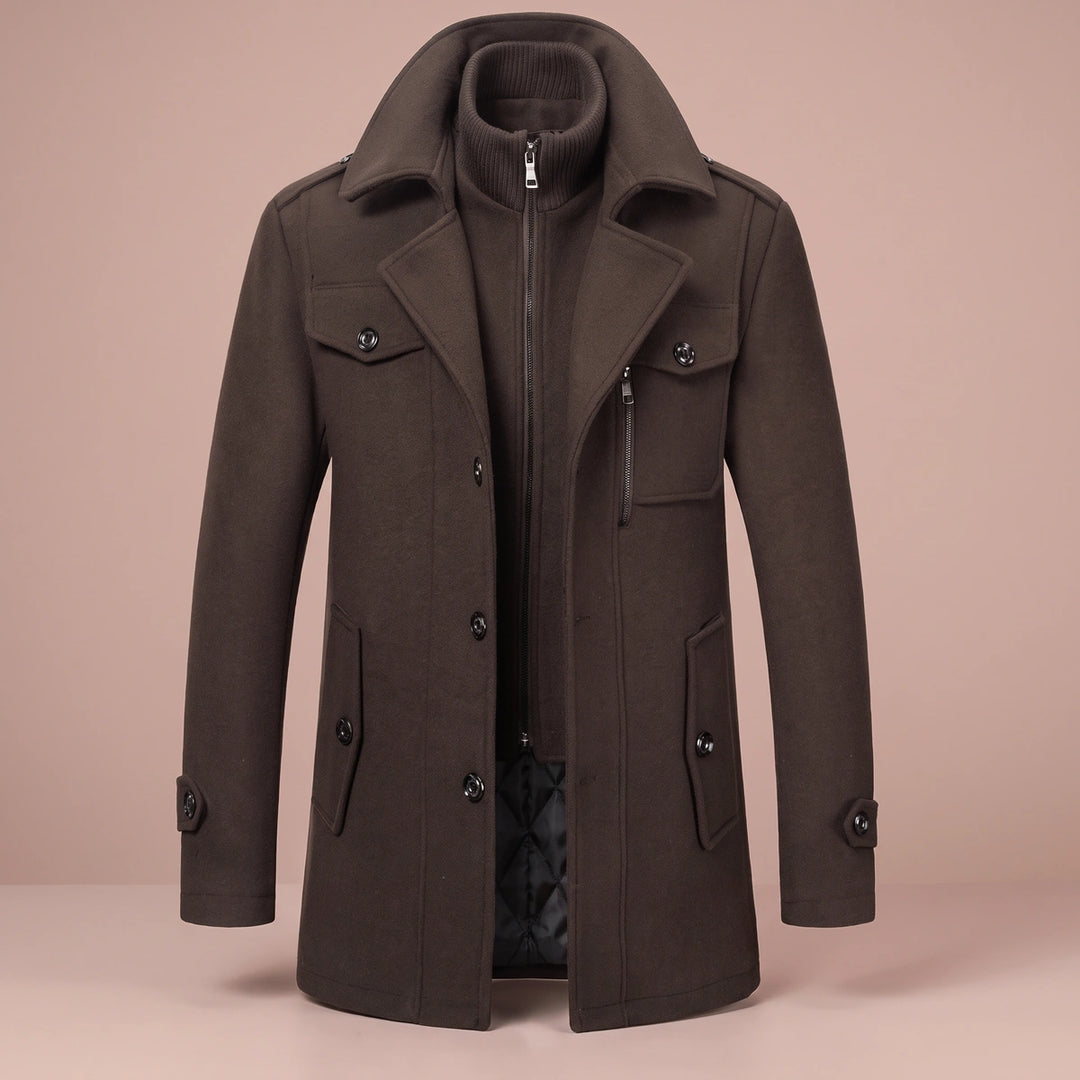 Alec Wool Blend Double Layer Zip Bib Coat - Dark Brown