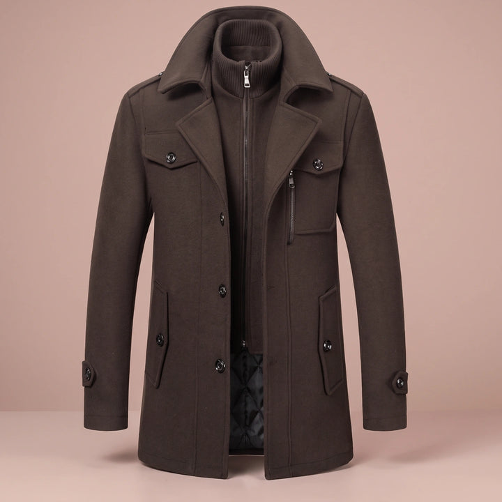 Alec Wool Blend Double Layer Zip Bib Coat - Dark Brown