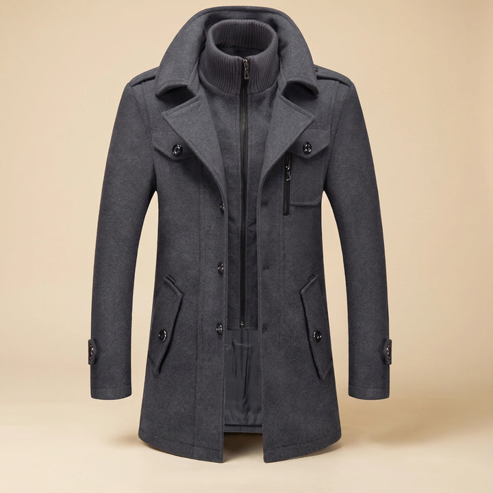 Alec Wool Blend Double Layer Zip Bib Coat - Gray