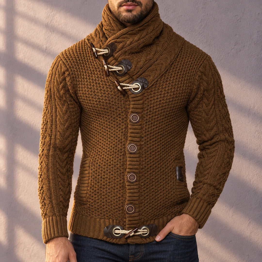Alexander Toggle Shawl Collar Cable Knit Cardigan - Brown