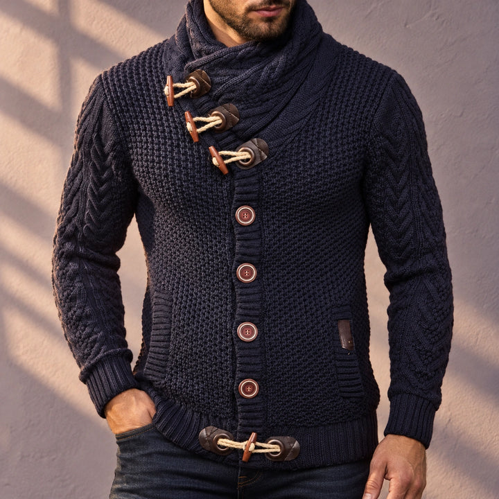 Alexander Toggle Shawl Collar Cable Knit Cardigan - Dark Blue