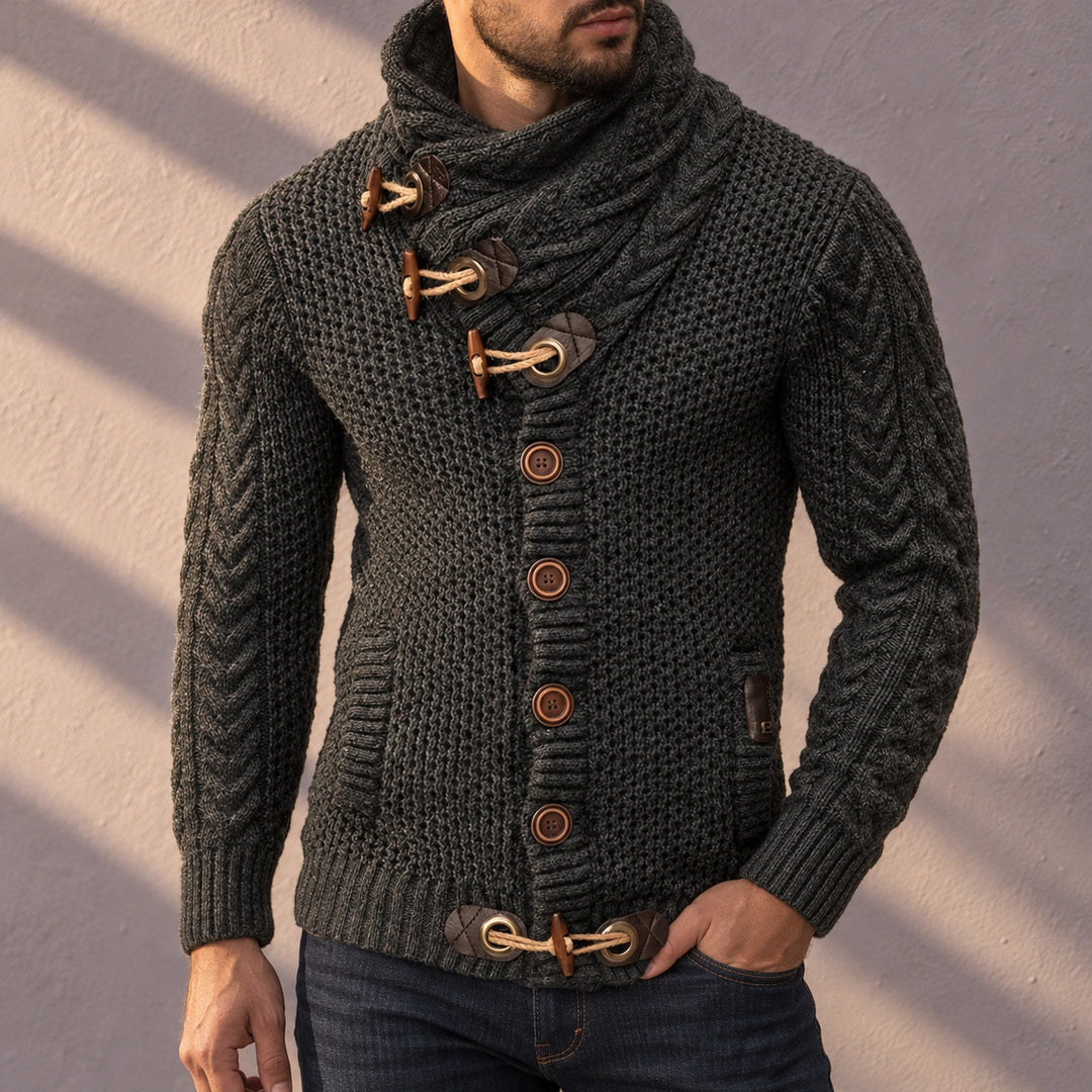 Alexander Toggle Shawl Collar Cable Knit Cardigan - Dark Gray