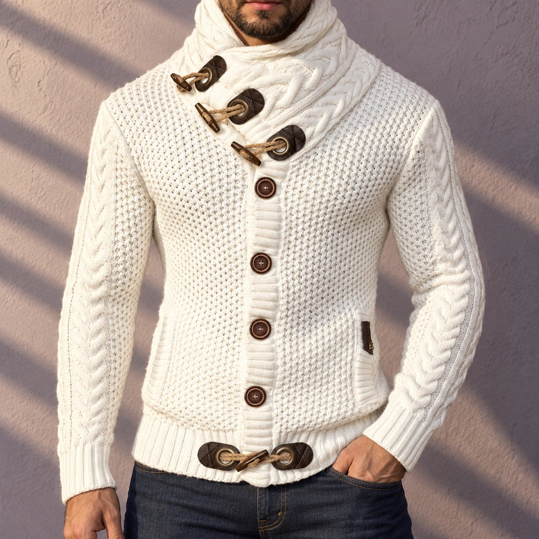 Alexander Toggle Shawl Collar Cable Knit Cardigan - White