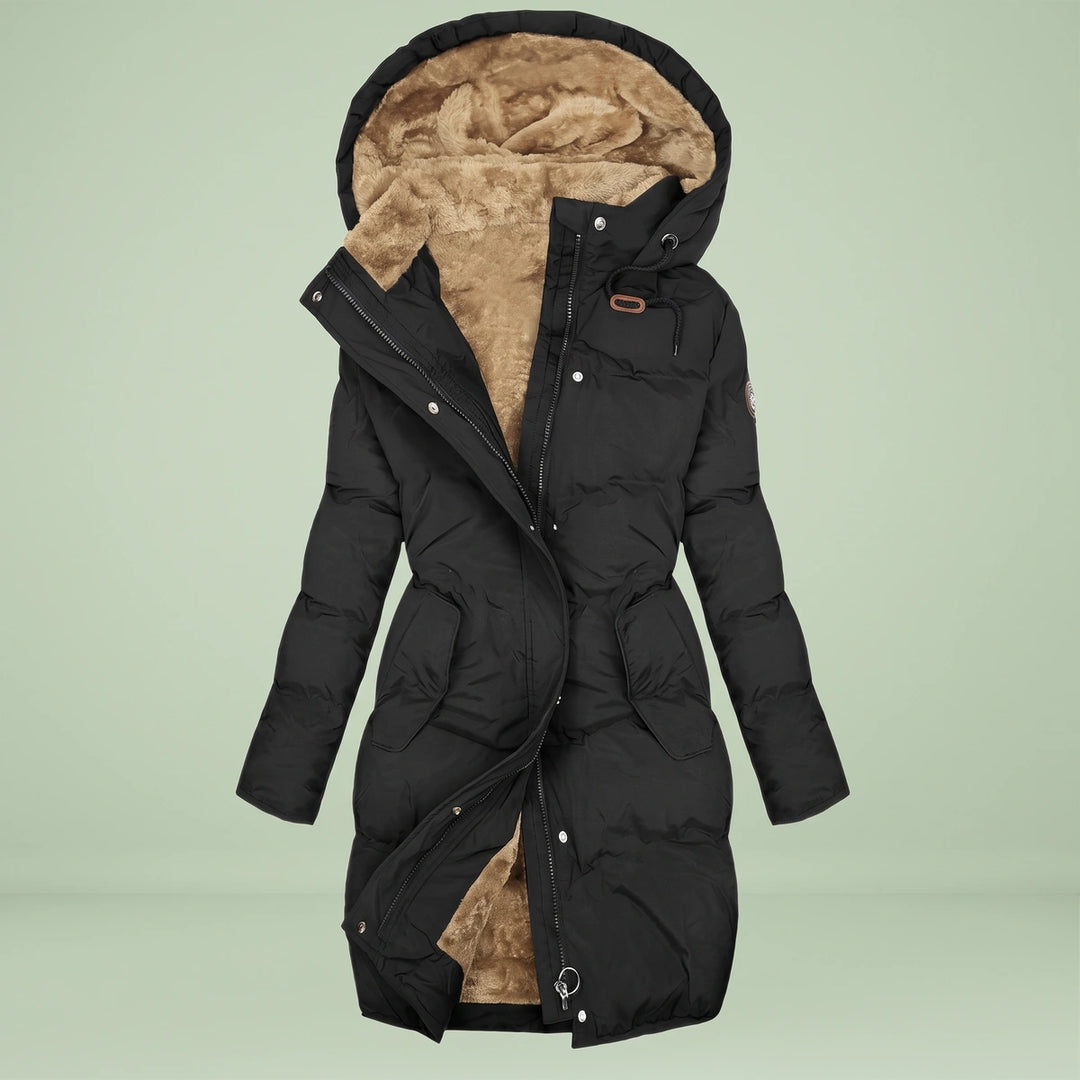 Alina Sherpa Hooded Quilted Longline Puffer Coat - Black
