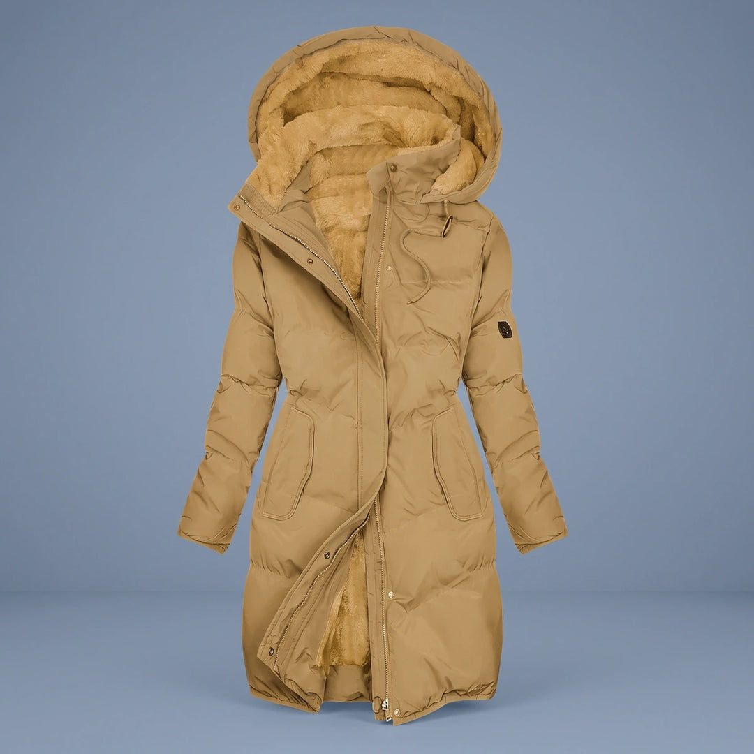 Alina Sherpa Hooded Quilted Longline Puffer Coat - Brown