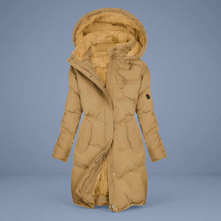 Alina Sherpa Hooded Quilted Longline Puffer Coat - Brown