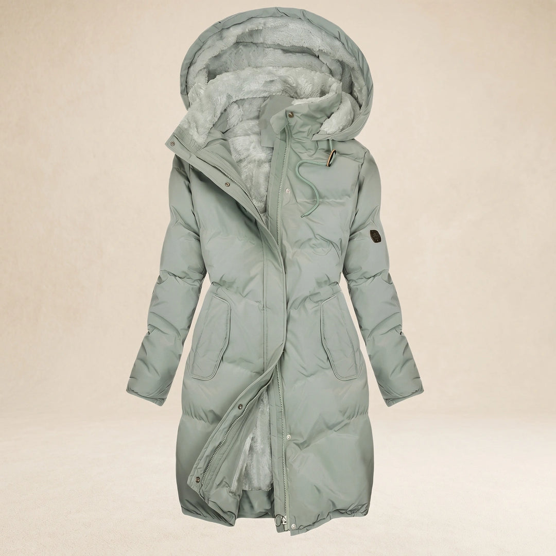 Alina Sherpa Hooded Quilted Longline Puffer Coat - Green