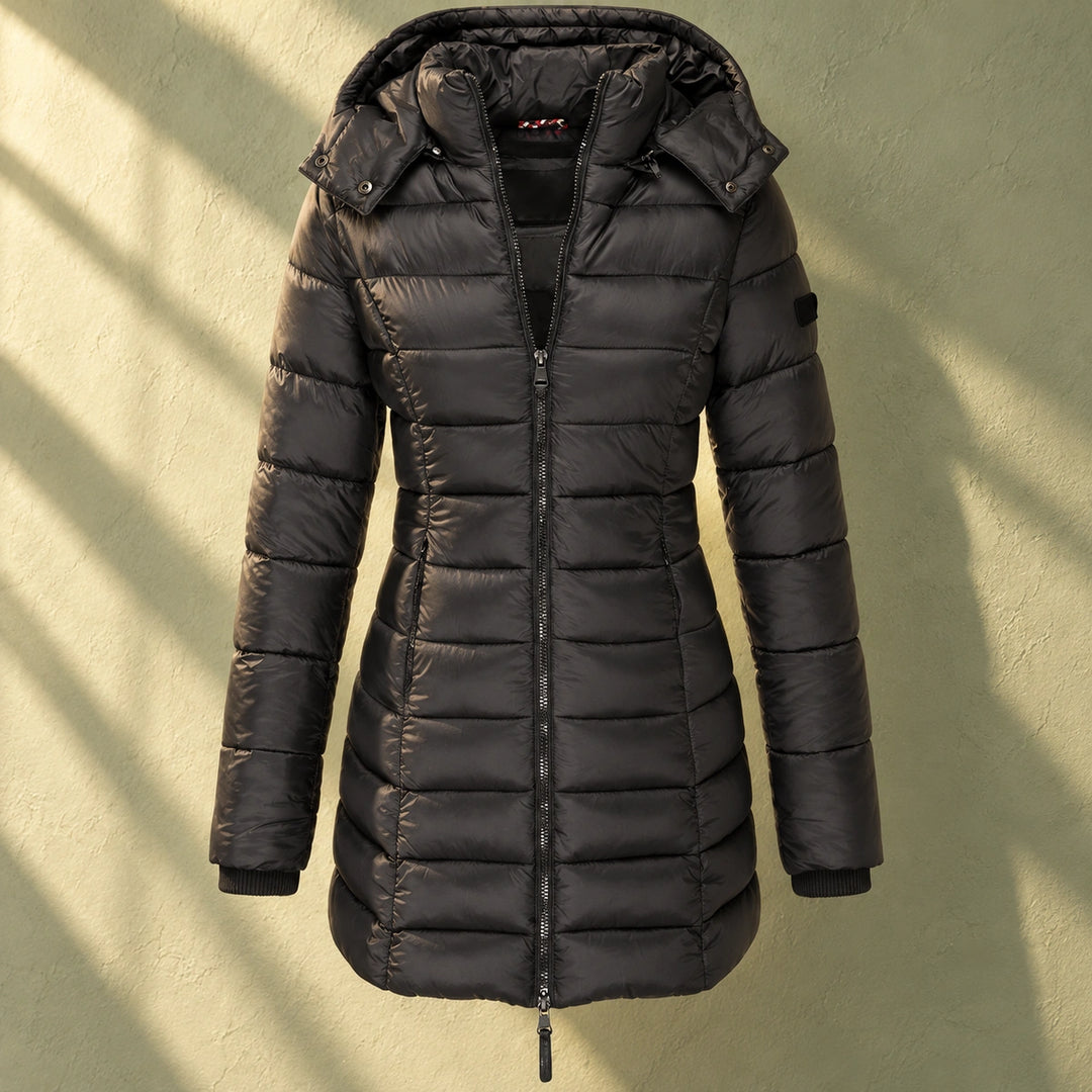 Allison Fitted Quilted Hooded Puffer Coat - Black