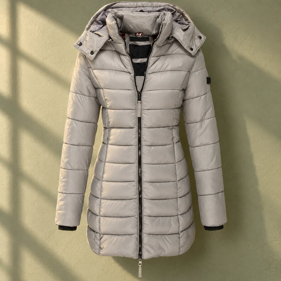 Allison Fitted Quilted Hooded Puffer Coat - Gray