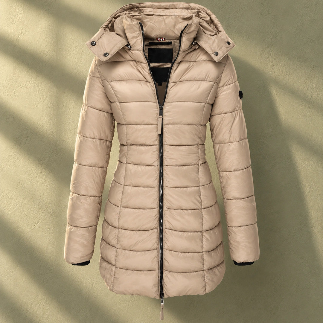 Allison Fitted Quilted Hooded Puffer Coat - Khaki
