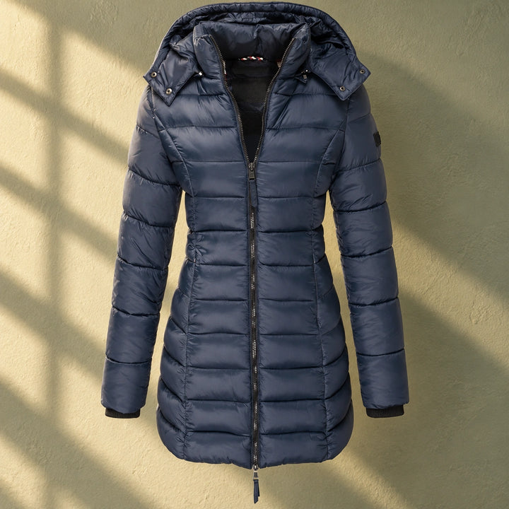 Allison Fitted Quilted Hooded Puffer Coat - Navy Blue