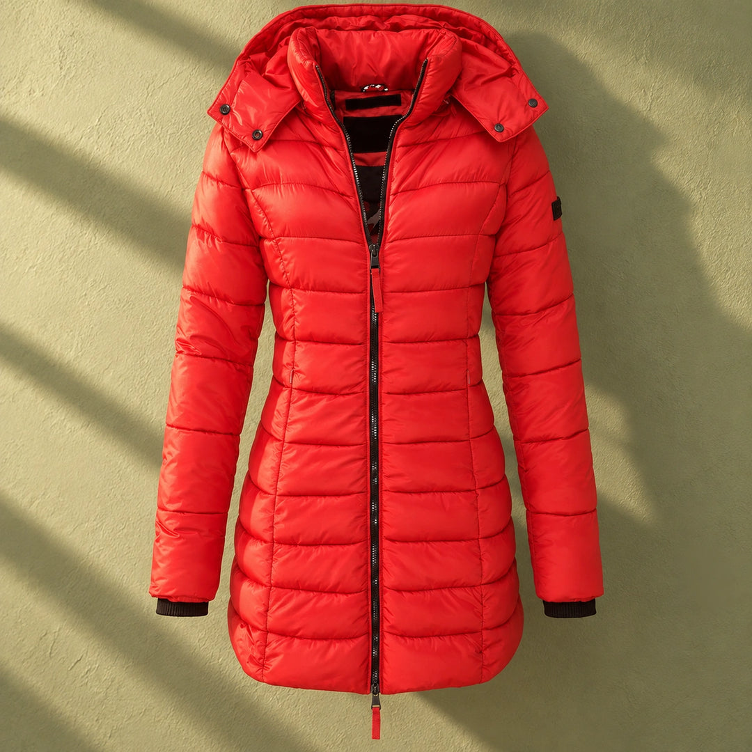 Allison Fitted Quilted Hooded Puffer Coat - Red